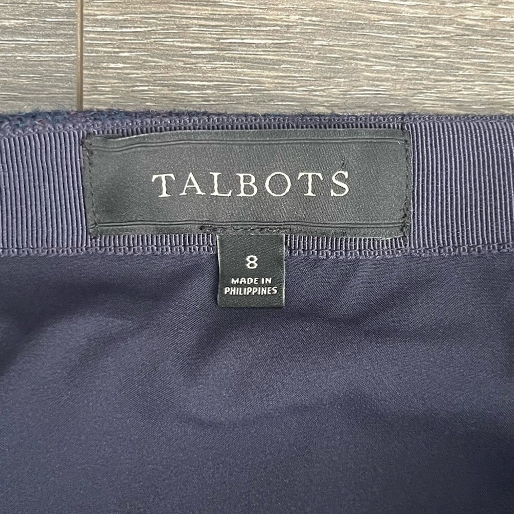 Talbots Skirt Womens‎ 8 Navy Blue Ruffle Wool Blend Pencil Faux Wrap Preppy Work - Picture 2 of 8